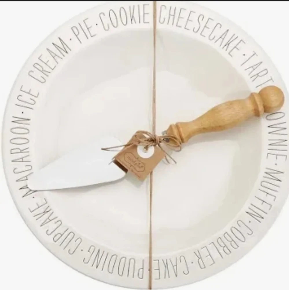 Mudpie dessert serving dish 12×12 round ceramic w server wood